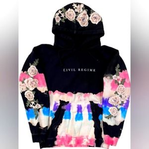 Civil Regime By Darc Sports Hoodie Tie Die " Stranger Daze Wash" w/ White Roses